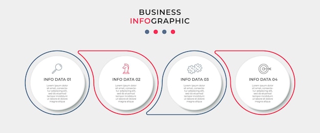 Modelo de negócio de design infográfico vetorial com ícones e 4 quatro opções ou etapas