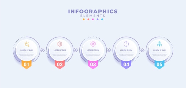 Vetor modelo de negócio infográfico com cinco etapas