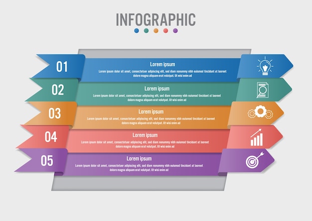 Modelo de negócio infográfico com forma de 5 flechas