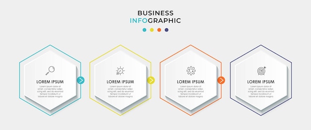 Modelo de negócios de design de infográfico com ícones e 4 opções ou etapas