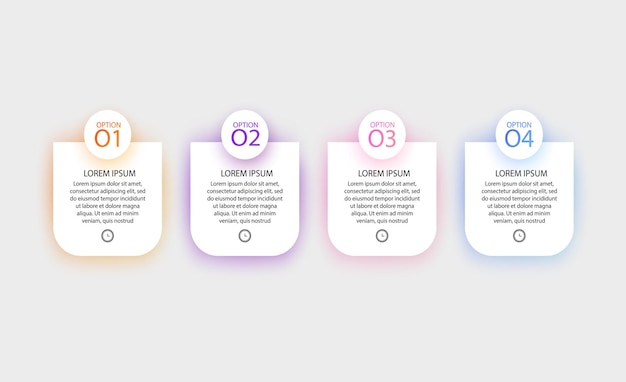 Modelo de negócios de design de infográfico com ícones e 4 opções ou etapas