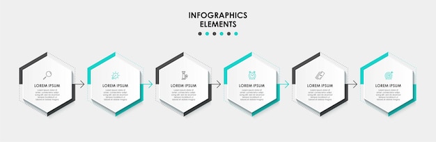 Modelo de negócios de design de infográfico de vetor com ícones e 6 opções ou etapas