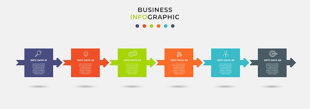 Modelo de negócios de design de infográfico de vetor com ícones e 6 opções ou etapas
