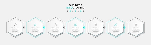 Modelo de negócios de design de infográfico de vetor com ícones e 7 opções ou etapas