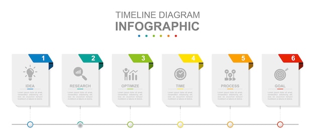 Modelo de negócios infográfico 6 etapas diagrama de linha do tempo moderno com apresentação de conceito de tópicos de título