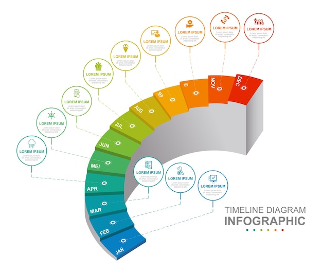 Vetor modelo de negócios infográfico calendário de diagrama de linha do tempo moderno com gráfico de concessão de escada apresentação do conceito