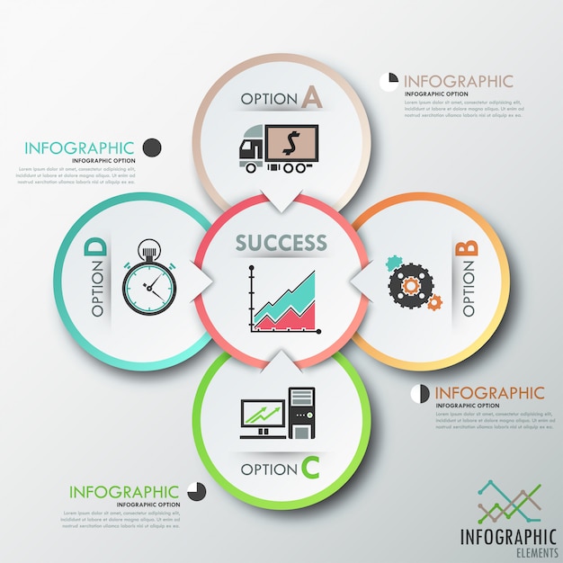 Modelo de opções de infografia moderna com círculos