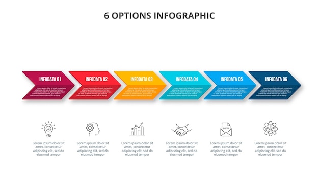 Modelo de opções de número de infográficos de setas. Ilustração vetorial de cronograma com 7 etapas.