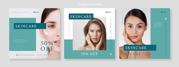 Vetor modelo de pacote de mídia social de banner de promoção de beleza skincare premium