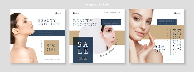 Vetor modelo de pacote de mídia social de banner de promoção de beleza skincare premium