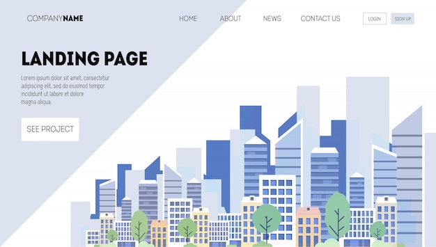 Modelo de página da web empresa de construção. Página de destino de um site sobre negócios imobiliários