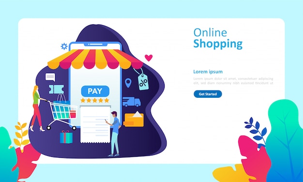 Modelo de página de aterrissagem com conceito de compras on-line