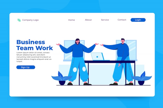 Modelo de página de aterrissagem de conceito de trabalho em equipe de negócios