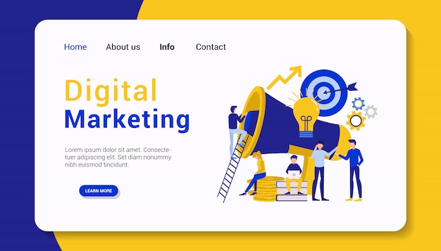 Modelo de página de aterrissagem de marketing digital, design plano