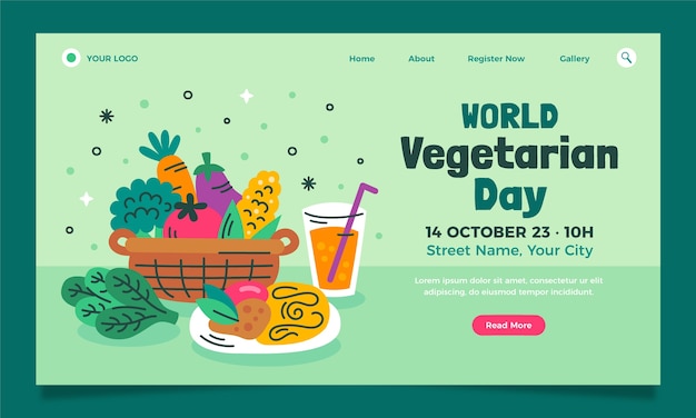 Modelo de página de chegada plana para a celebração do Dia Mundial do Vegetarianismo