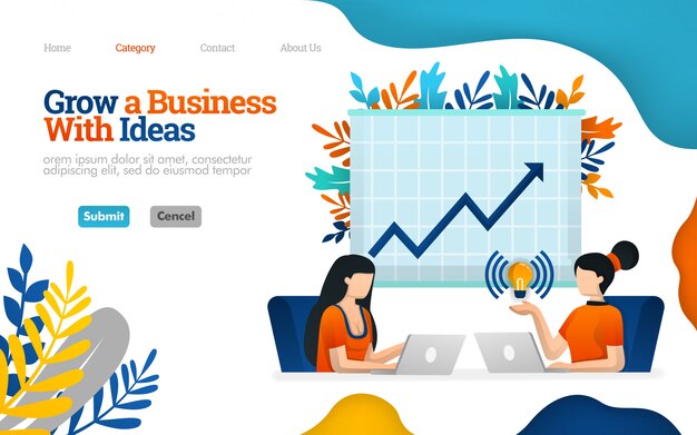 Modelo de página de destino. Aumentar o potencial de negócios com comunicação de trabalho, falar para aumentar a ilustração vetorial de lucros
