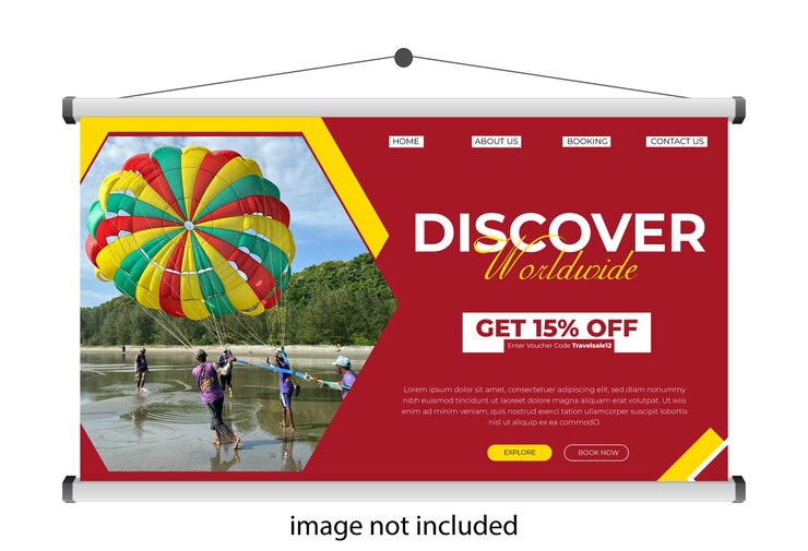 Vetor modelo de página de destino com foto para venda de viagens