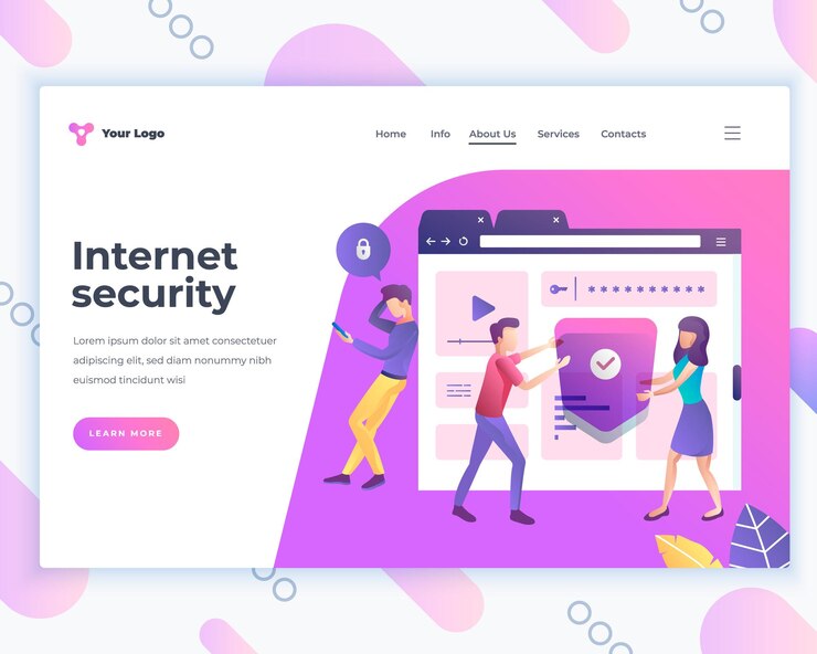 Vetor modelo de página de destino conceito de segurança de internet social com pessoas de escritório design moderno de página da web de design plano para site e site móvel ilustração em vetor