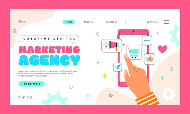Modelo de página de destino da agência de marketing de design plano