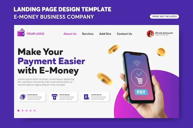 Modelo de página de destino da empresa de negócios E Money