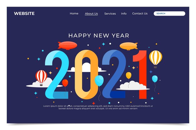 Modelo de página de destino de ano novo de design plano
