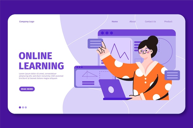 Modelo de página de destino de aprendizagem on-line plana e linear