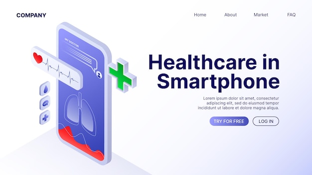 Modelo de página de destino de banner da Web de saúde no smartphone
