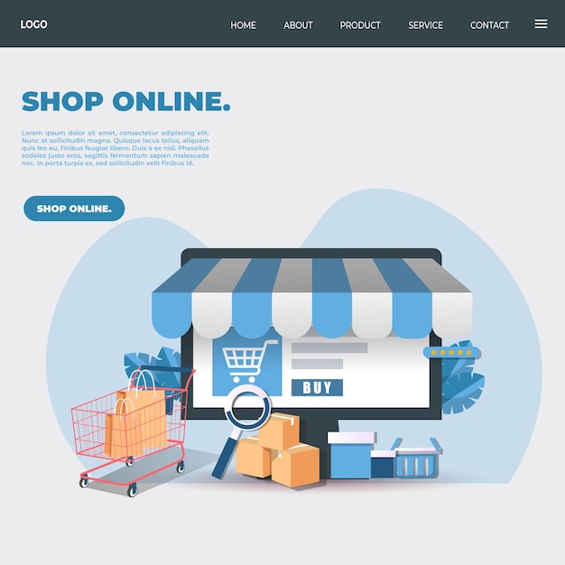 Vetor modelo de página de destino de compras on-line de compras realistas de vetores grátis