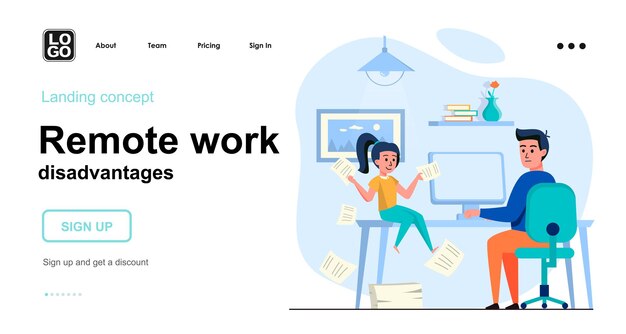 Modelo de página de destino de desvantagens de trabalho remoto