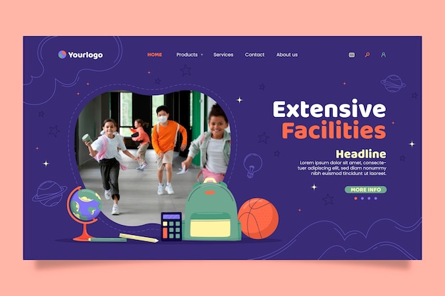 Modelo de página de destino de escola particular desenhada à mão