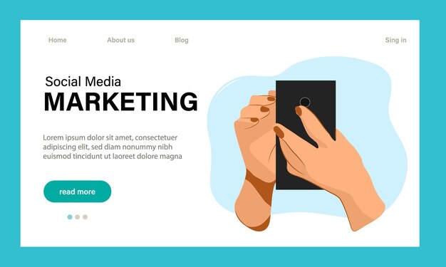 Modelo de página de destino de marketing de mídia social. Conceito moderno de design plano de design de página da web para w