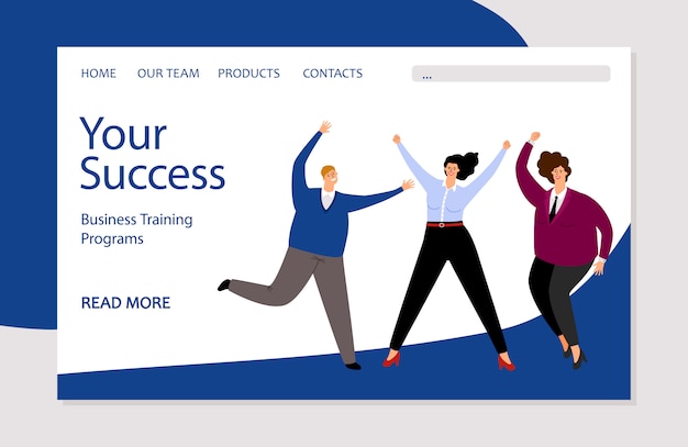 Modelo de página de destino de negócios. negócio de sucesso, programas de treinamento web banner