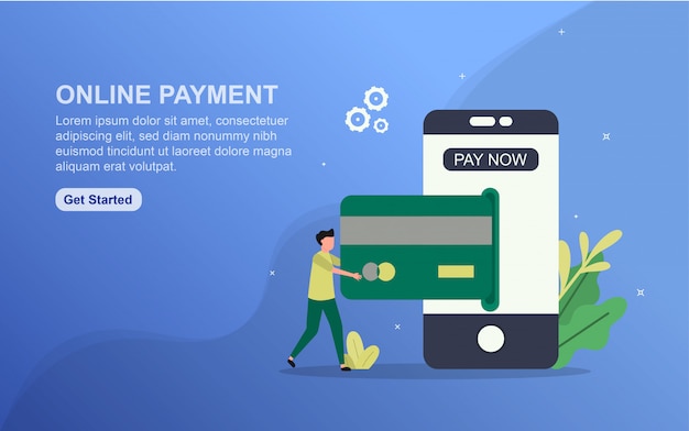 Modelo de página de destino de pagamento online. Conceito de design plano de design de página da web para o site.