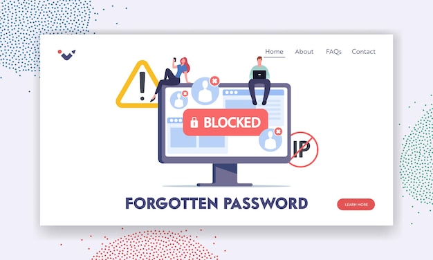 Modelo de página de destino de segurança de atividade de bloqueio ou ransomware. personagens minúsculos sentados no enorme monitor de computador com conta bloqueada na tela, ataque cibernético. ilustração vetorial de pessoas dos desenhos animados