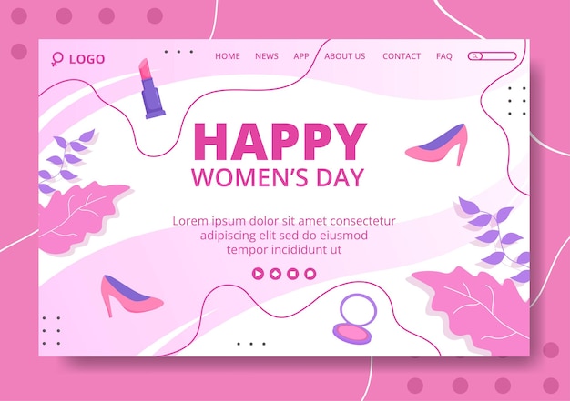 Modelo de página de destino do dia das mulheres ilustração plana editável de fundo quadrado adequado para mídias sociais, cartões de felicitações e anúncios na internet na web