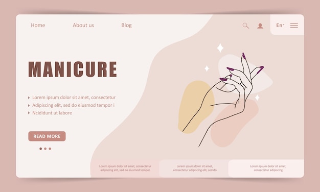 Modelo de página de destino do serviço de manicure Mãos femininas lineares