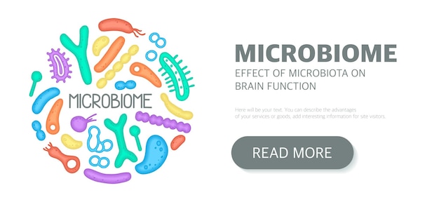 Modelo de página de destino do site do microbioma apresentação de rótulo de publicidade de boletim informativo fundo vetorial