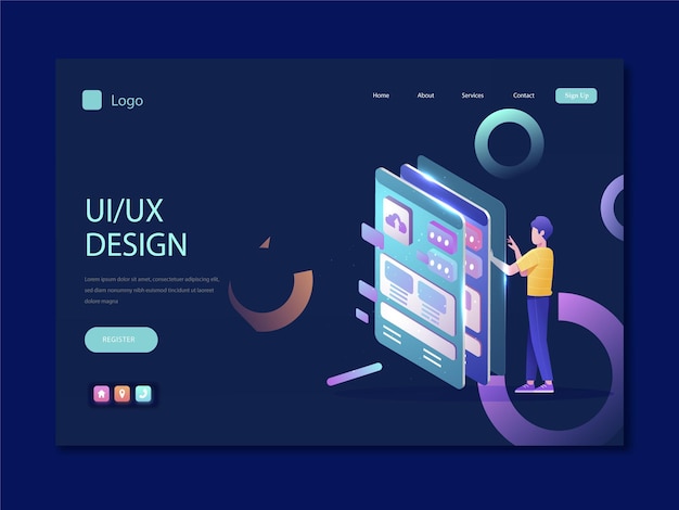 Modelo de página de destino gradiente uiux