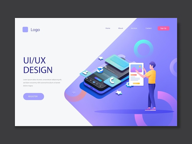 Modelo de página de destino gradiente uiux