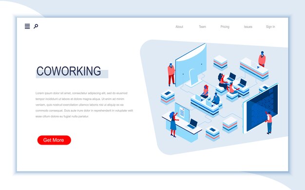 Modelo de página de destino isométrica de espaço de Coworking.
