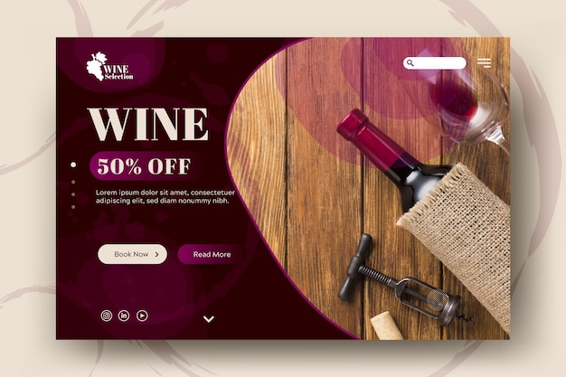 Modelo de página de destino para degustação de vinhos