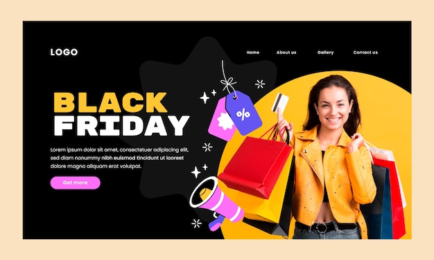 Vetor modelo de página de destino para vendas na black friday