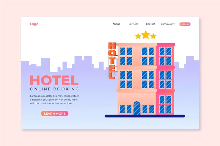 Vetor modelo de página de destino plana orgânica de hotel