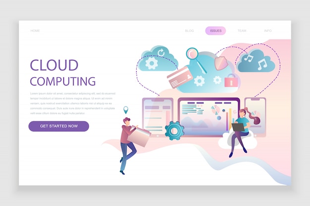 Vetor modelo de página de destino simples da cloud technology