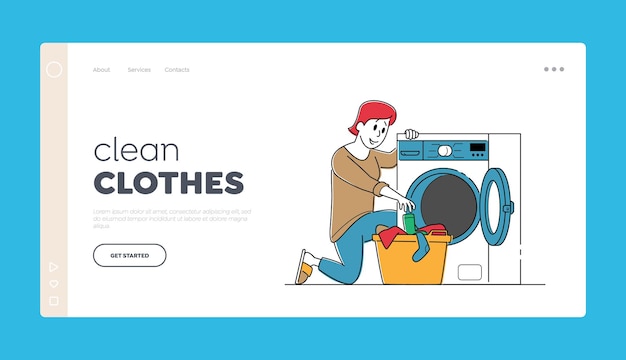 Modelo de página inicial para lavagem de lavanderia e serviço de limpeza.