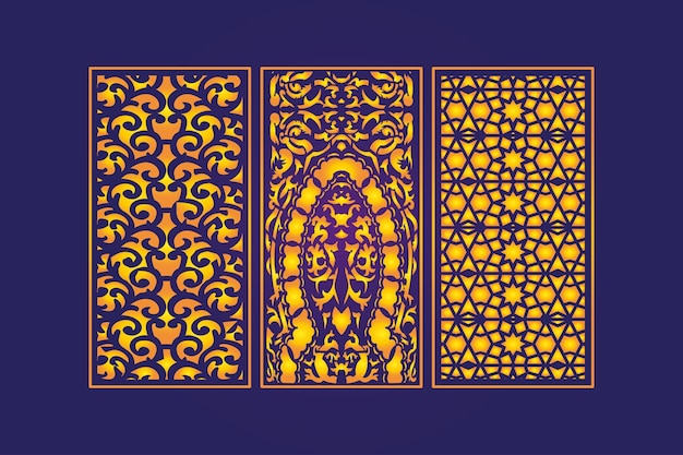 Modelo de painéis decorativos islâmicos cortados a laser com textura geométrica abstrata e laser floral