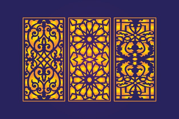 Modelo de painéis decorativos islâmicos cortados a laser com textura geométrica abstrata e laser floral