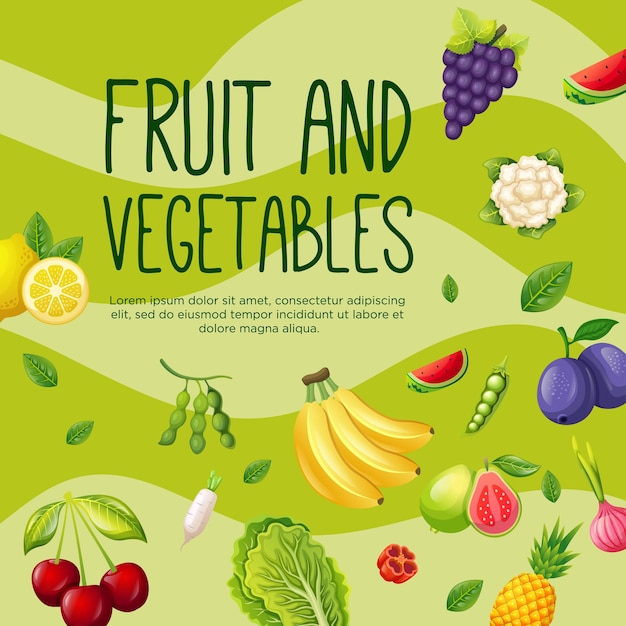 Modelo de panfleto de alimentos e frutas vegetarianos saudáveis