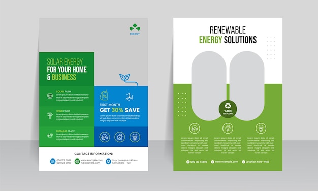Modelo de panfleto de energia solar verde