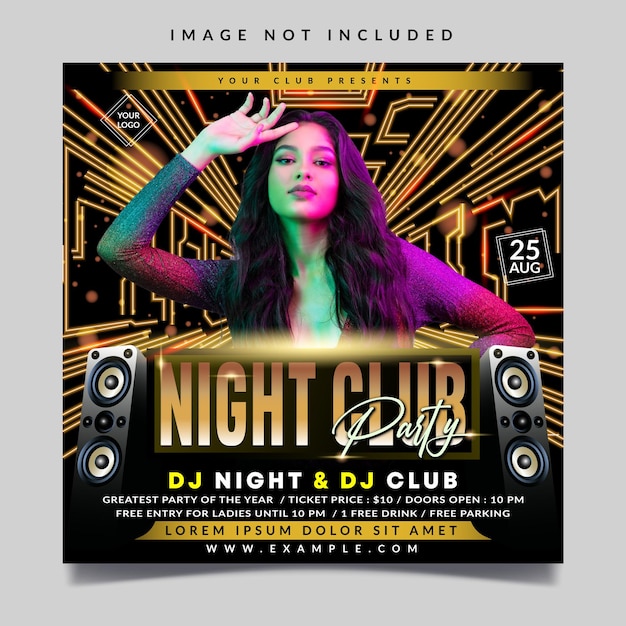 Vetor modelo de panfleto de festa de discoteca com fundo abstrato de néon